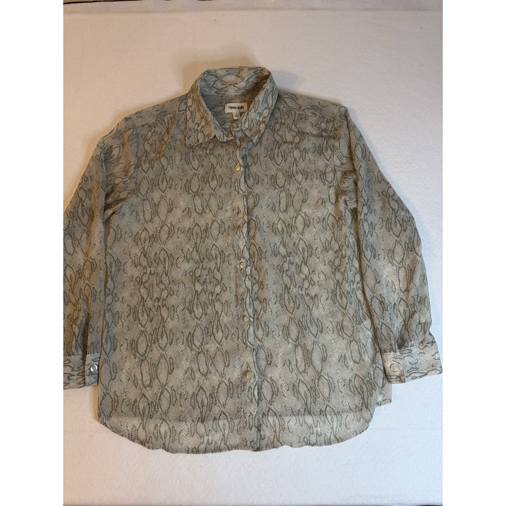 Open Edit Snake Print Semi Sheer LS Button Up/ Size Large